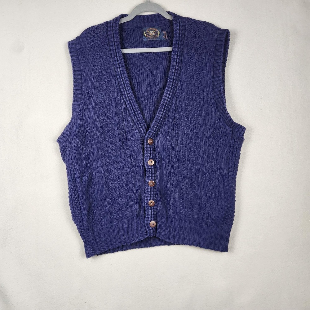 Vintage Lake Harmony Rowing Club CardiganMens‎ XL Purple Cable Knit Sweater Vest